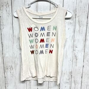 Madewell Tank Top Women Size XXS "Women" Crewneck Cotton Summer Ivory Graphic
